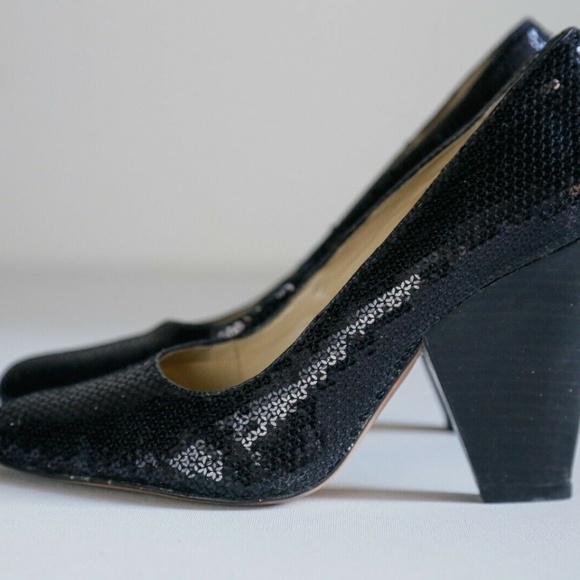 Luiza Barcelos Sequin Black Wedge Heels - Picture 2 of 8